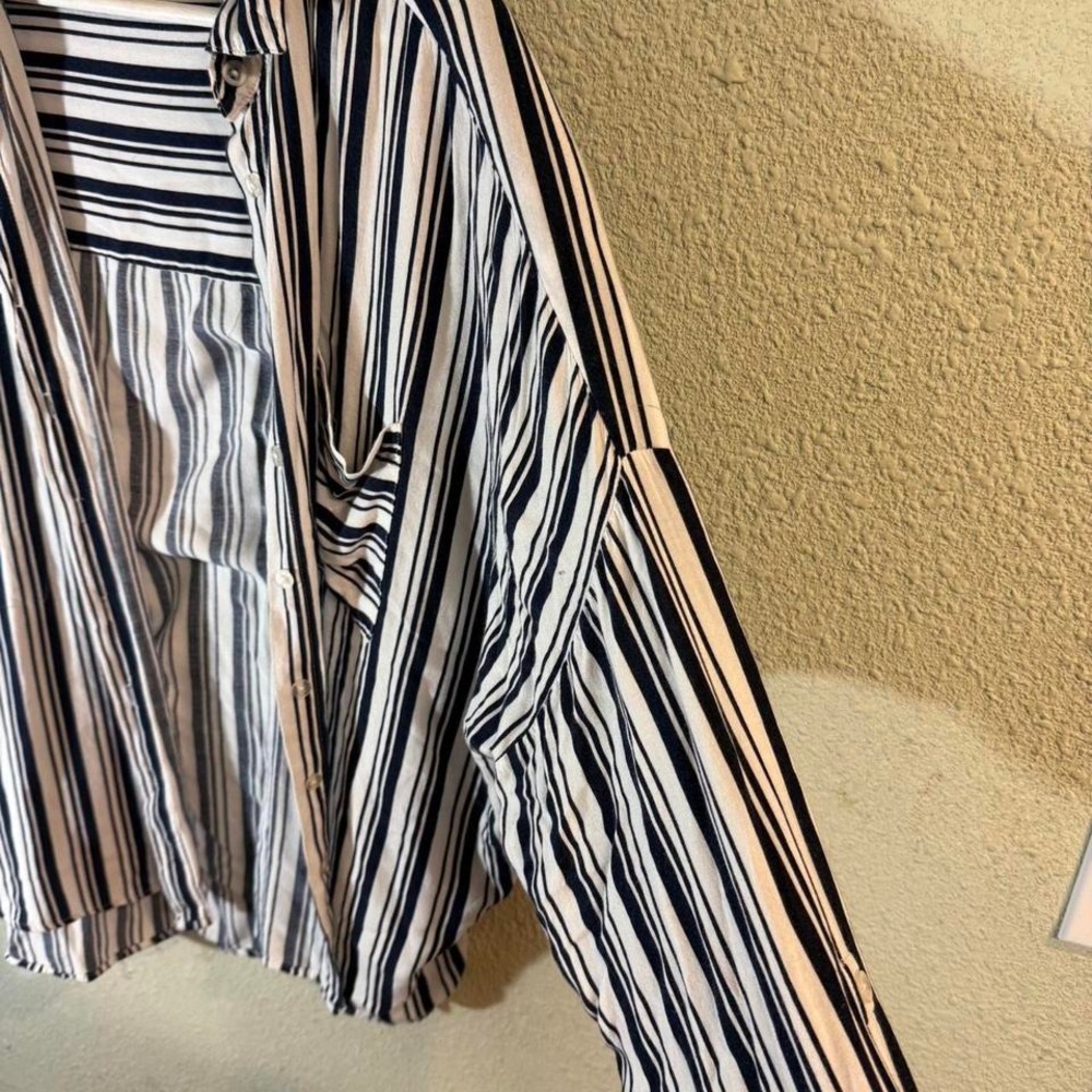 'white and black striped button up shirt - Picture 3 of 3